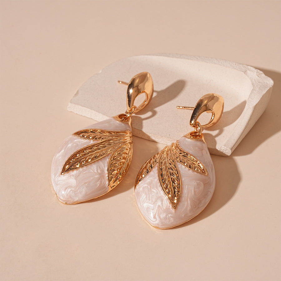 Vintage Dripping Oil Leaves Water Drop Geometry Earrings