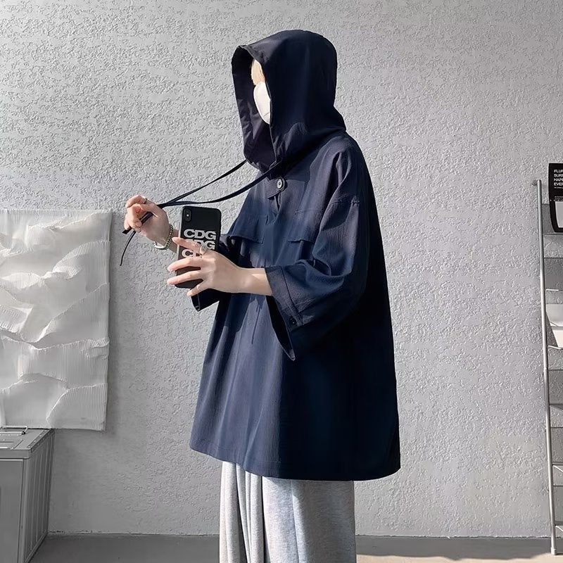 Summer Menswear Hooded Short Sleeve T-shirt Men's Plus Size Half Sleeve