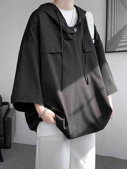 Summer Menswear Hooded Short Sleeve T-shirt Men's Plus Size Half Sleeve