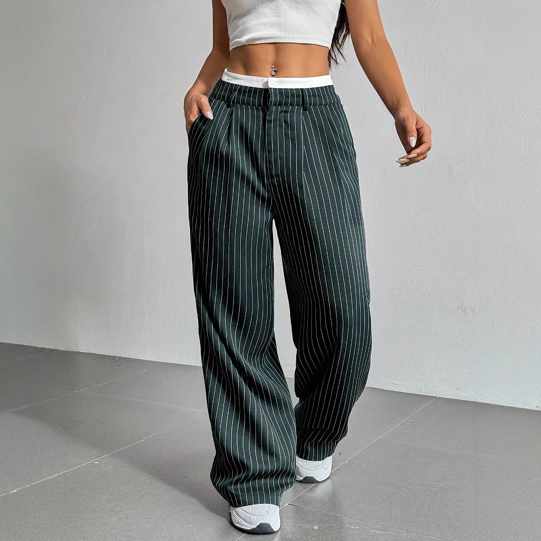 Stitching Suit Pants Simple Loose Drooping Straight-leg Pants - X2-Shopping