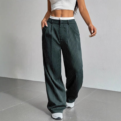 Stitching Suit Pants Simple Loose Drooping Straight-leg Pants - X2-Shopping