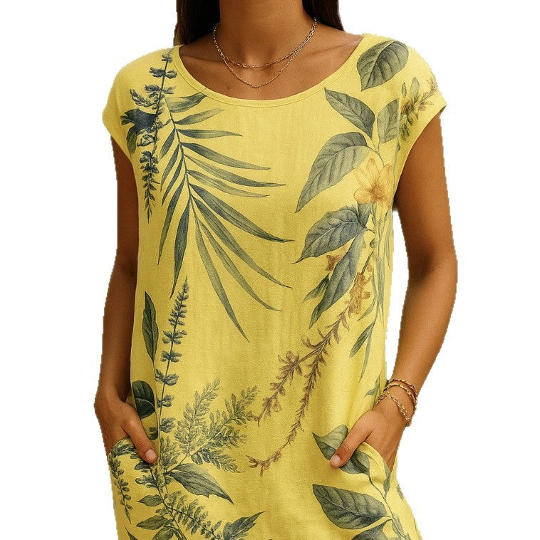 Women's Round Neck Loose Short Sleeves Printed Dress
