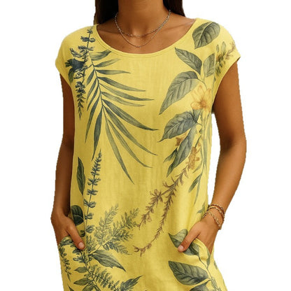 Women's Round Neck Loose Short Sleeves Printed Dress