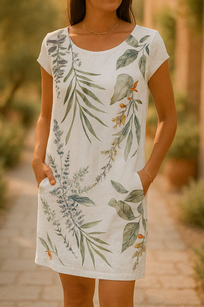 Women's Round Neck Loose Short Sleeves Printed Dress