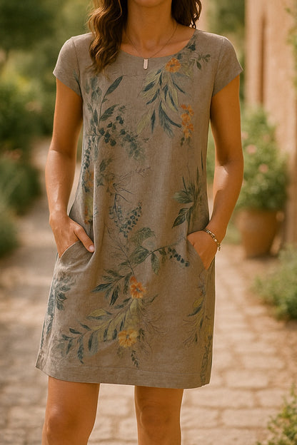 Women's Round Neck Loose Short Sleeves Printed Dress