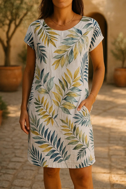 Women's Round Neck Loose Short Sleeves Printed Dress