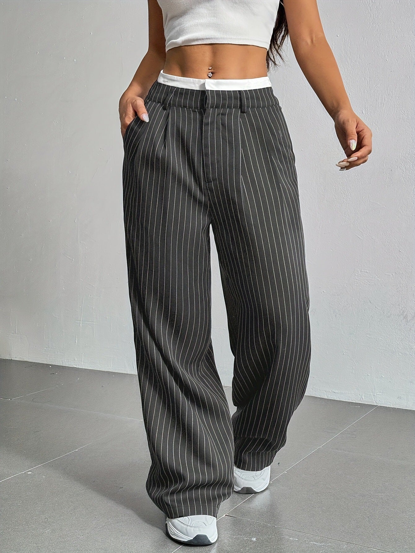 Stitching Suit Pants Simple Loose Drooping Straight-leg Pants - X2-Shopping