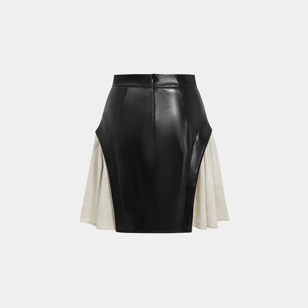New Skirt High Waist PU Stitching Skirt