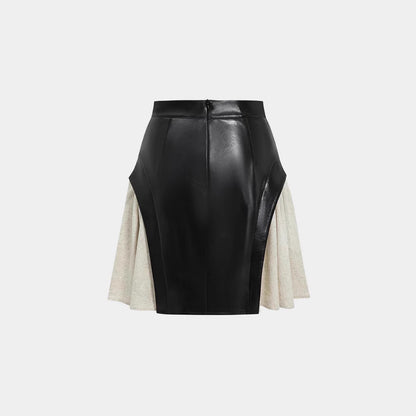 New Skirt High Waist PU Stitching Skirt