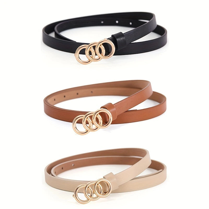 Women's Stylish Retro Minimalism 3-ring Thin Belt - X2-Shopping
