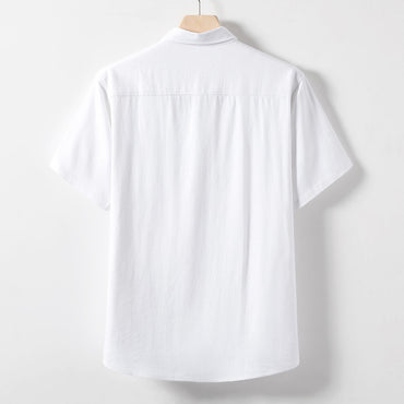 Linen T-shirt Men's Middle-aged And Elderly Loose Lapels Short Sleeve
