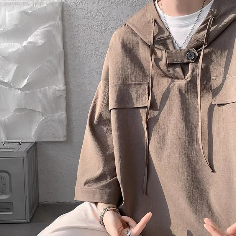 Summer Menswear Hooded Short Sleeve T-shirt Men's Plus Size Half Sleeve