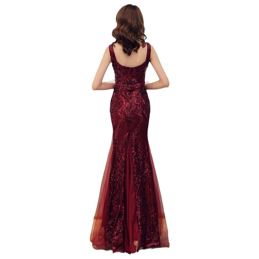 Fishtail Long Summer Sequins Sling Evening Dress Banquet - X2-Shopping