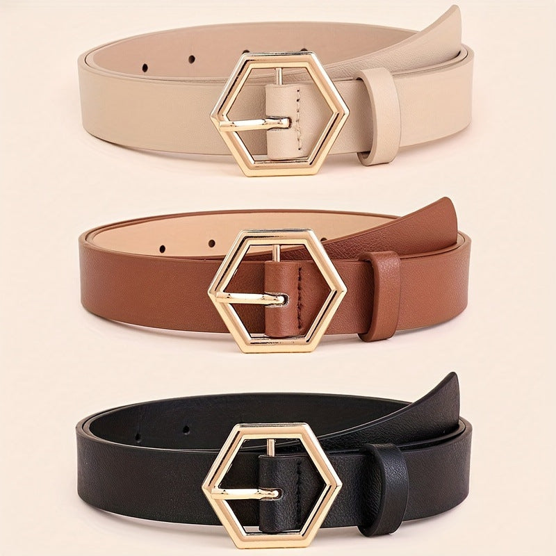 Women's Hexangular Star Irregular Gold Buckle PU Belt - X2-Shopping