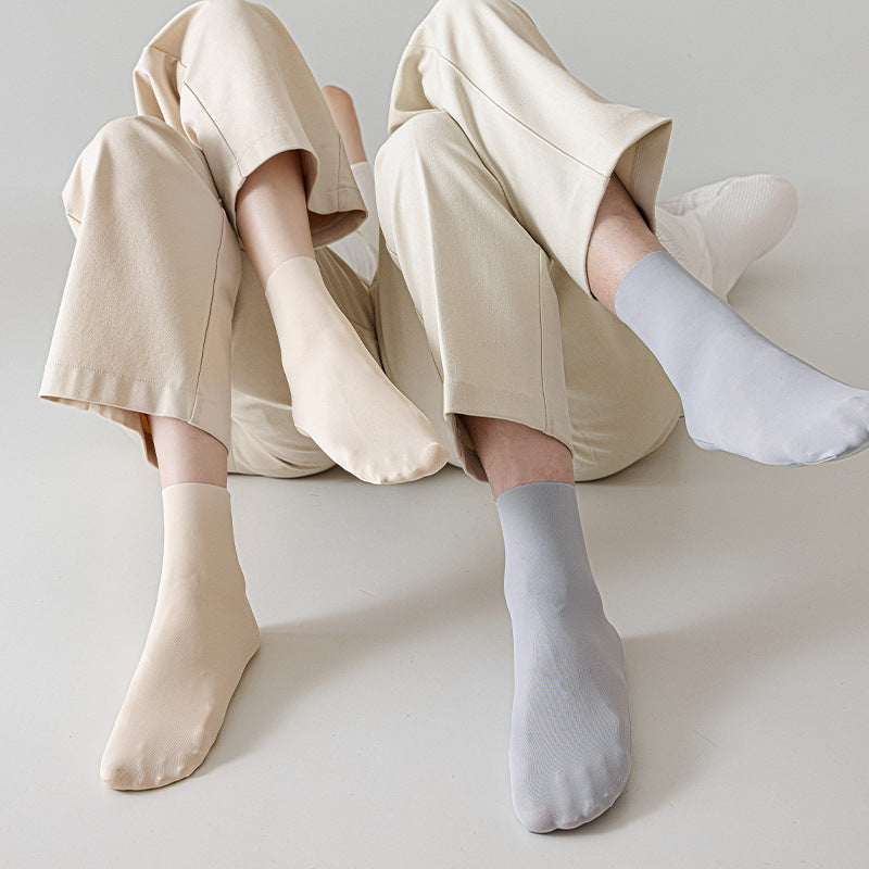 Couple Ice Silk Thigh High Socks Cotton Base Sweat-absorbent
