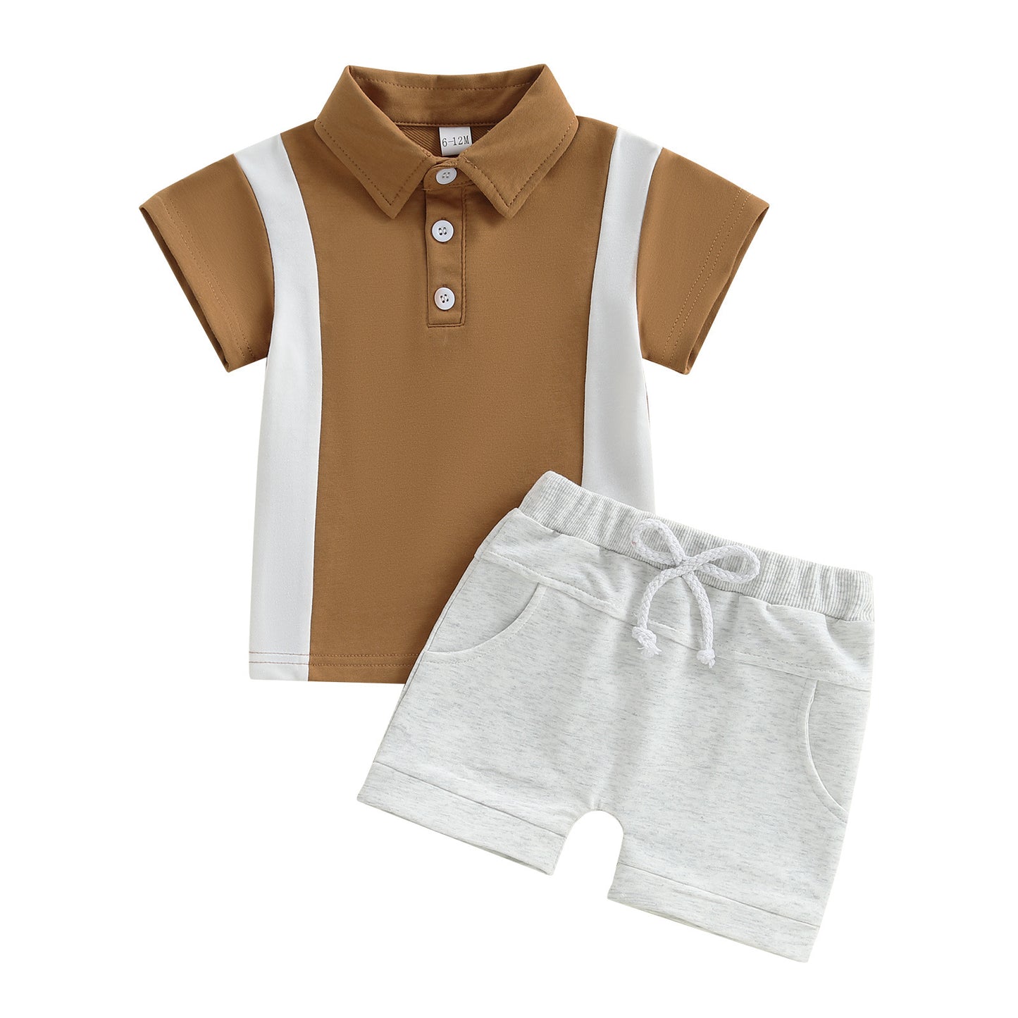 Farblich passendes T-Shirt mit Revers für Jungen, kurzärmliger Shorts-Anzug