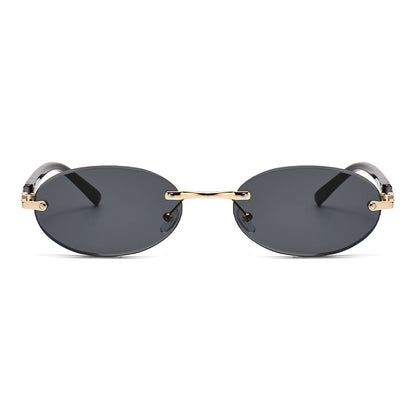 Trimming Oval Frame Sunglasses Frameless Hot Girl Sunglasses - X2-Shopping