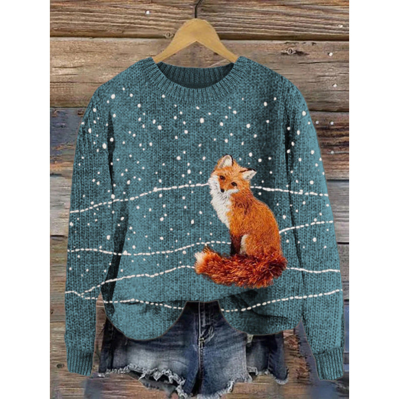 Little Flower Digital Printed Round Neck Sweater
