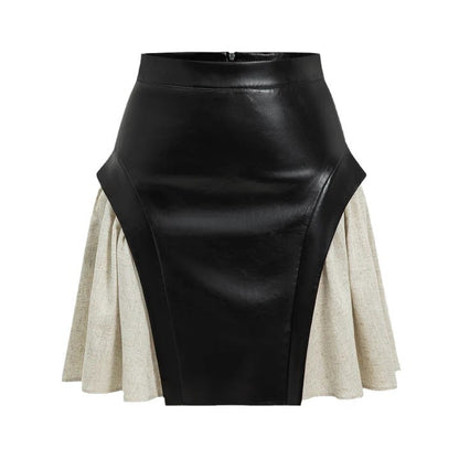 New Skirt High Waist PU Stitching Skirt