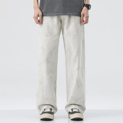 American Fashion Brand Vintage Tie-dyed Cotton Casual Pants Men's Loose Straight Mop Wide-leg Pants