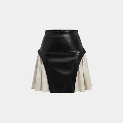New Skirt High Waist PU Stitching Skirt