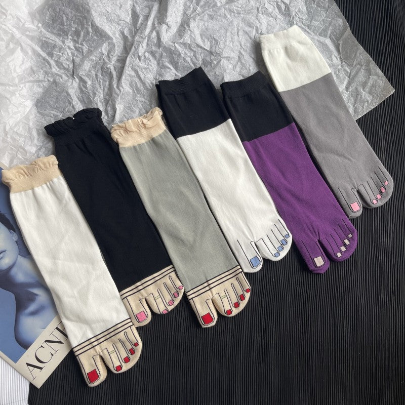 Thin Pure Cotton Cartoon Personality Japanese Style Toe Socks