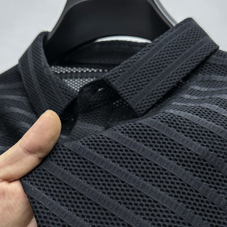 Atmungsaktives Kurzarm-Poloshirt mit ausgehöhltem Ice Silk Mesh und Revers für Herren