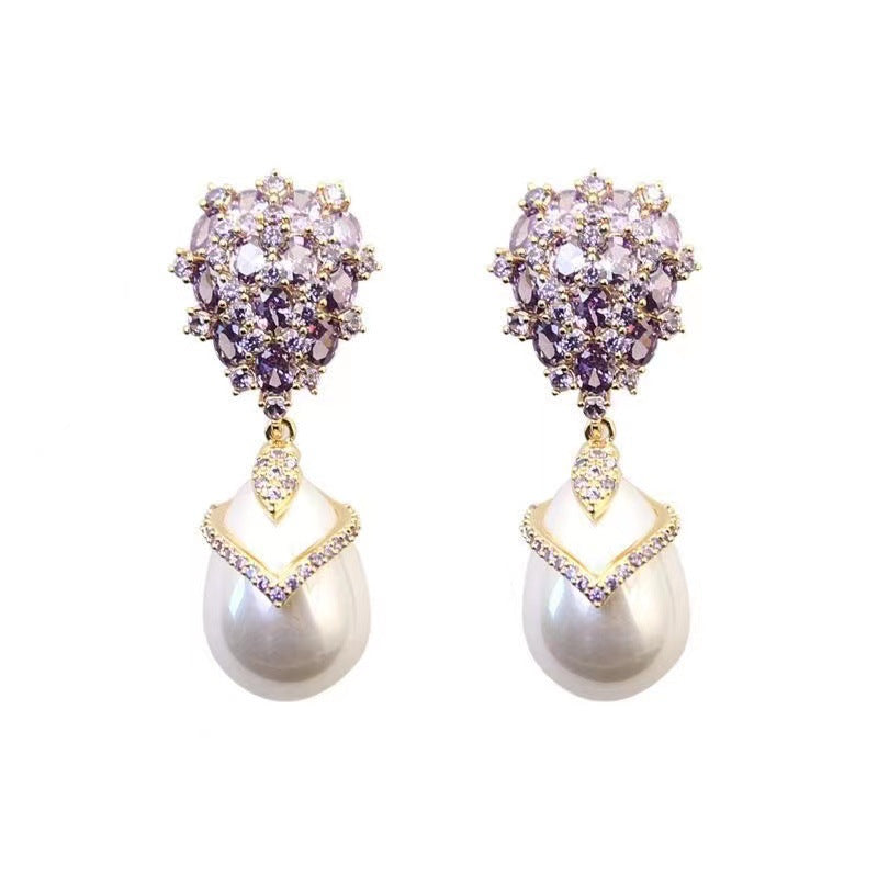 Sterling Silver Needle Zircon Inlaid Earrings French Entry Lux Style Retro