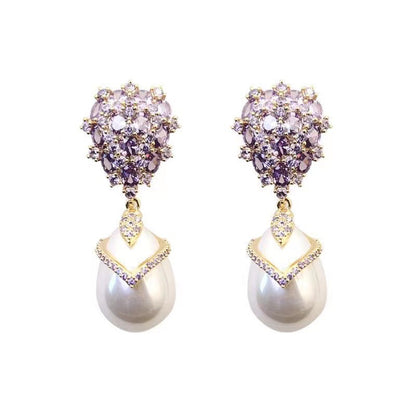 Sterling Silver Needle Zircon Inlaid Earrings French Entry Lux Style Retro