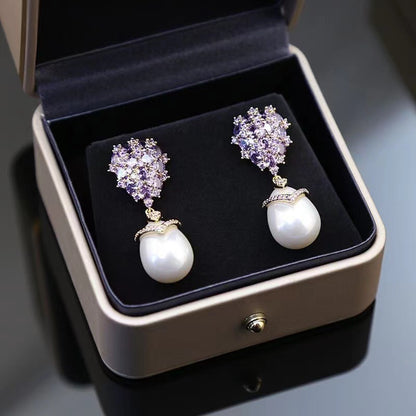 Sterling Silver Needle Zircon Inlaid Earrings French Entry Lux Style Retro