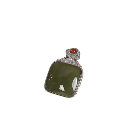 Natural Auspicious Clouds Ruyi Square Plate Inlaid S925 Sterling Silver Pendant