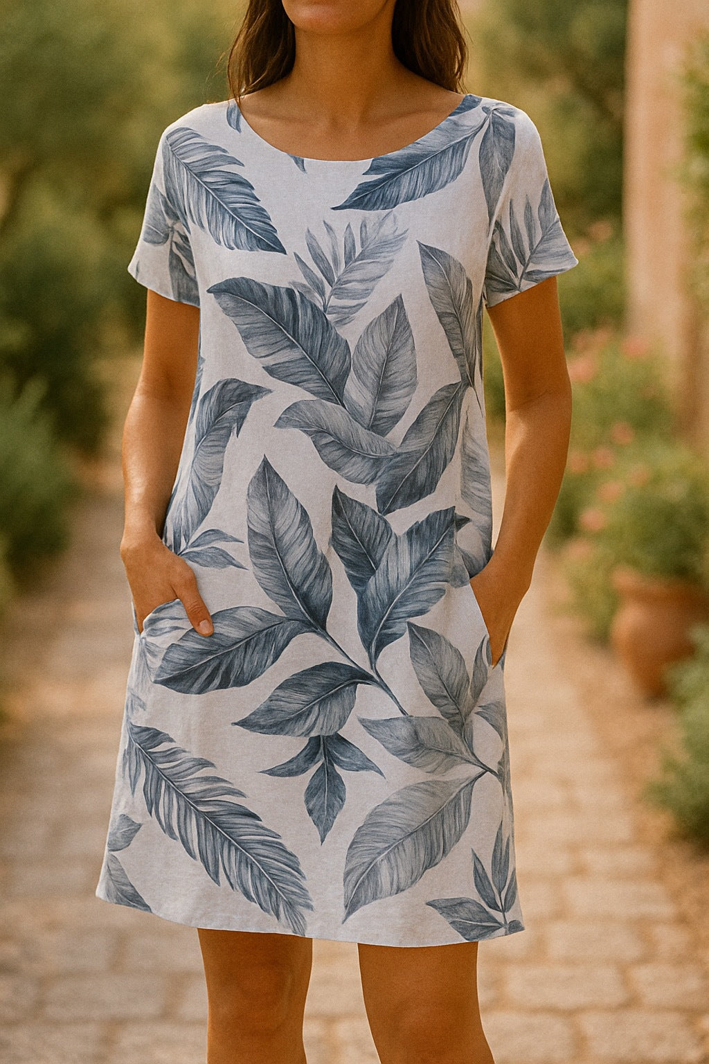 Women's Round Neck Loose Short Sleeves Printed Dress