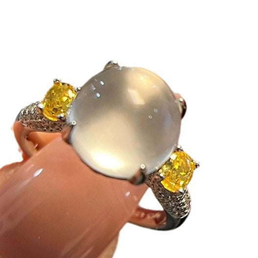 Yellow Diamond Chalcedony Water-foam Exquisite And Versatile Ring