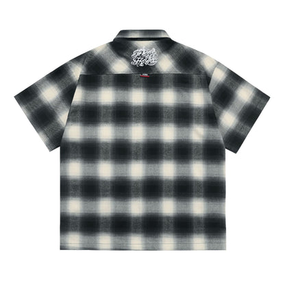 Large Plaid Classic Pocket Half Sleeve Cardigan Short Sleeve Shirt