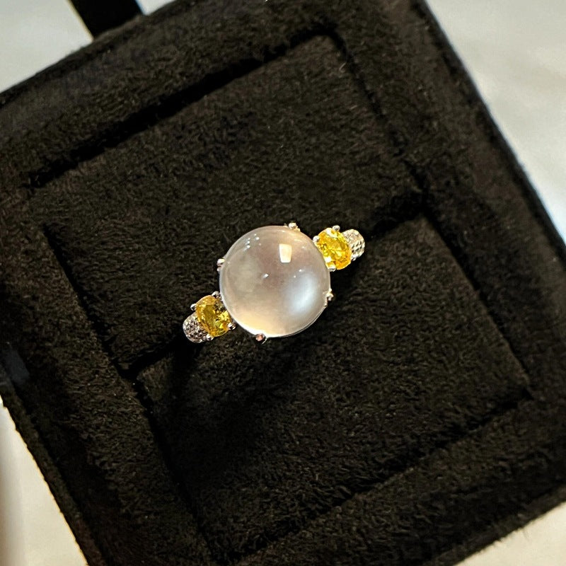 Yellow Diamond Chalcedony Water-foam Exquisite And Versatile Ring