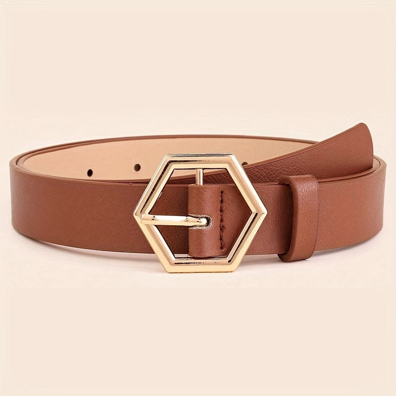 Women's Hexangular Star Irregular Gold Buckle PU Belt - X2-Shopping