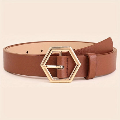 Women's Hexangular Star Irregular Gold Buckle PU Belt - X2-Shopping