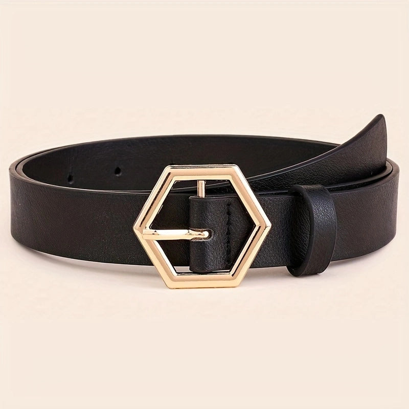 Women's Hexangular Star Irregular Gold Buckle PU Belt - X2-Shopping