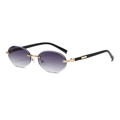 Trimming Oval Frame Sunglasses Frameless Hot Girl Sunglasses - X2-Shopping