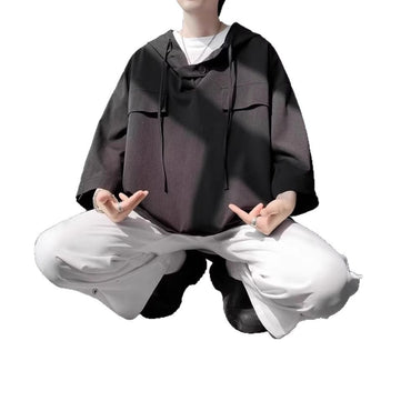 Summer Menswear Hooded Short Sleeve T-shirt Men's Plus Size Half Sleeve