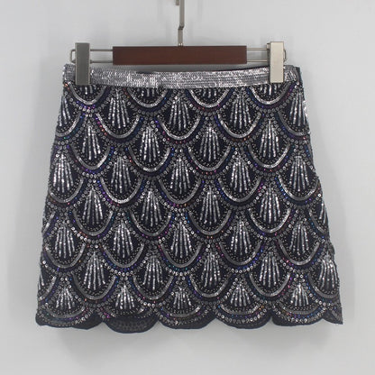Heavy industry sequin wave edge hip hugging short skirt and half body skirt - X2-Shopping