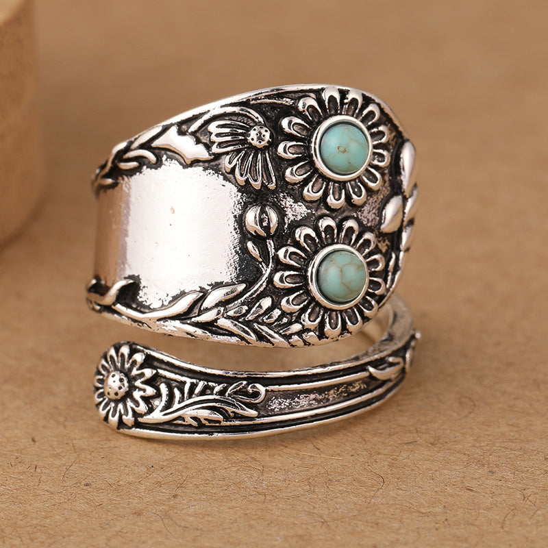 Retro Europe And America Turquoise Ring