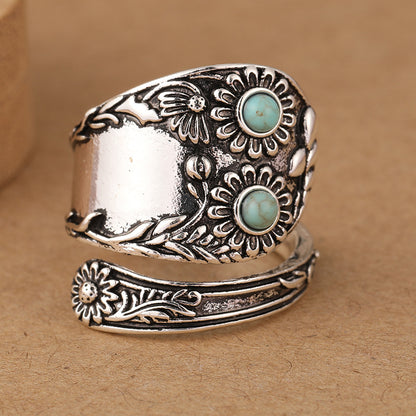 Retro Europe And America Turquoise Ring