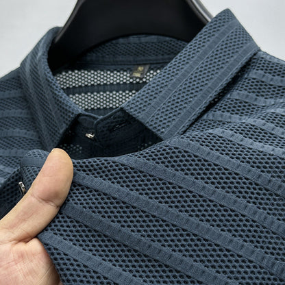 Atmungsaktives Kurzarm-Poloshirt mit ausgehöhltem Ice Silk Mesh und Revers für Herren