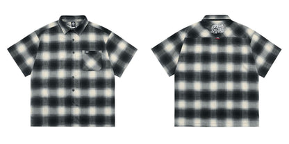Large Plaid Classic Pocket Half Sleeve Cardigan Short Sleeve Shirt