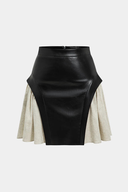 New Skirt High Waist PU Stitching Skirt
