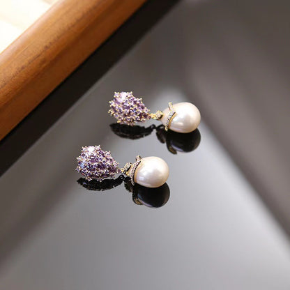 Sterling Silver Needle Zircon Inlaid Earrings French Entry Lux Style Retro