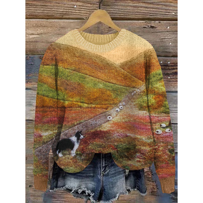 Little Flower Digital Printed Round Neck Sweater
