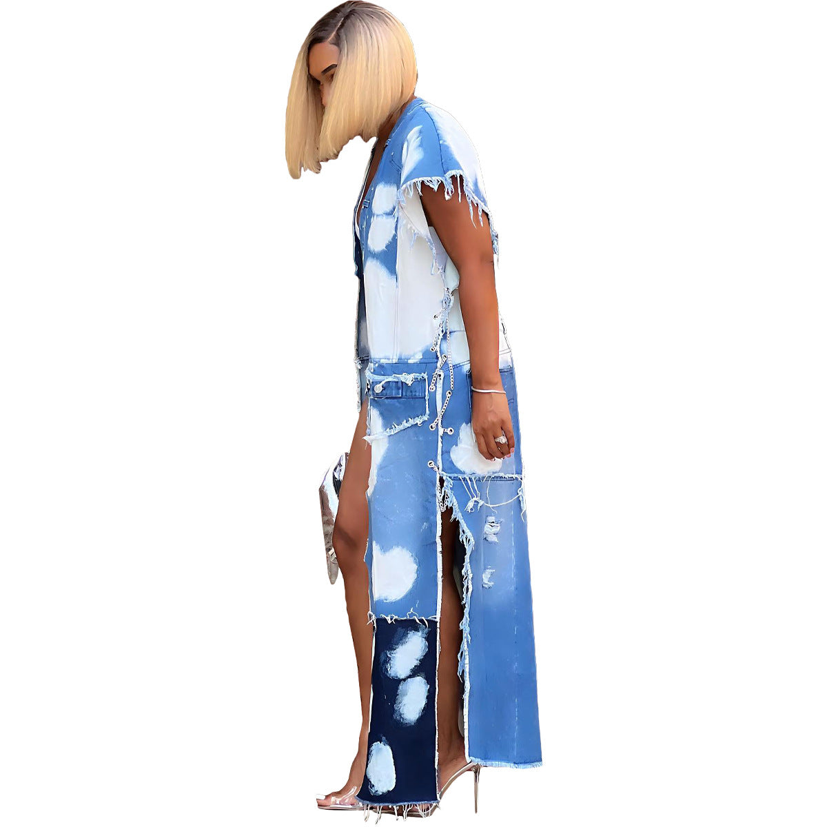 Washing Stitching Multi-bag Machine Eye Chain Denim Coat For Women - X2-Shopping