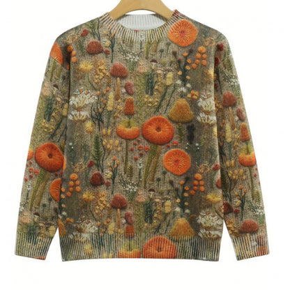 Little Flower Digital Printed Round Neck Sweater